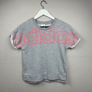 Adidas Girls Terry Short Sleeve Adidas Spellout Crewneck in Grey and Coral Sz XL